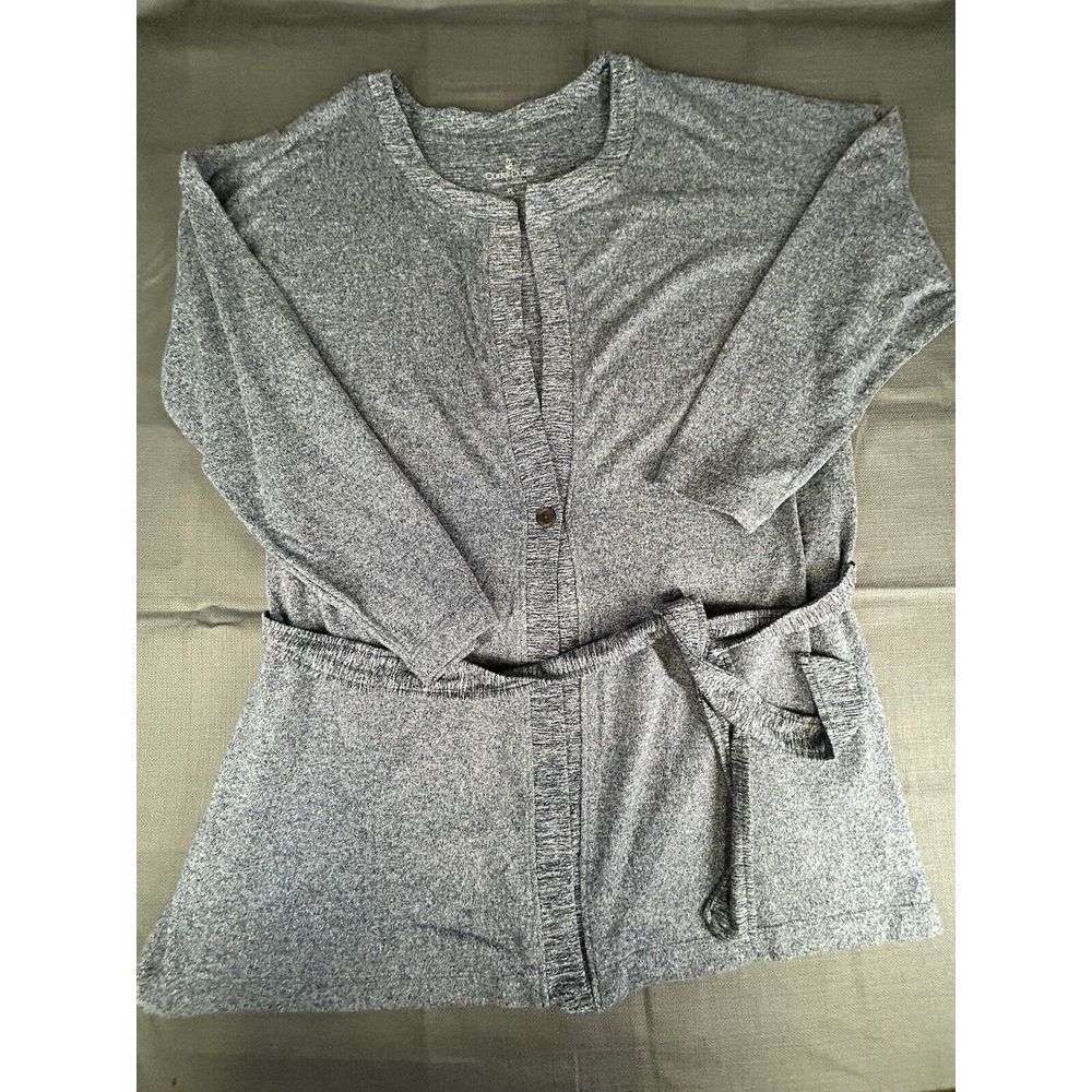 Cuddl‎ Duds Gray heather soft Stretch Button Belted Knit Cardigan PL